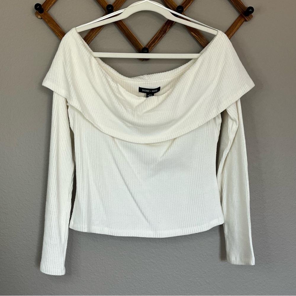 Silence + Noise Off-the-Shoulder Cream Sweater